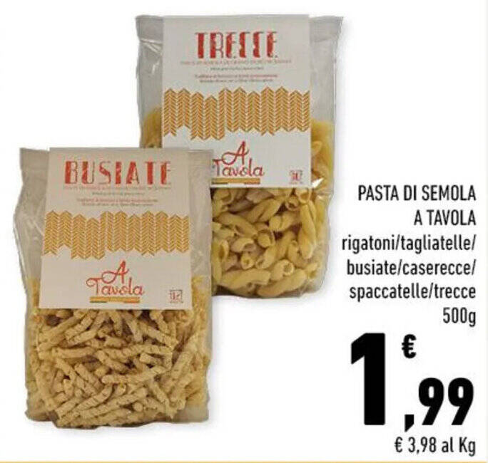 PASTA DI SEMOLA A TAVOLA rigatoni/tagliatelle 500g offerta di Conad