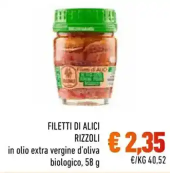 Conad City FILETTI DI ALICI RIZZOLI in olio extra vergine d'oliva biologico, 58 g offerta