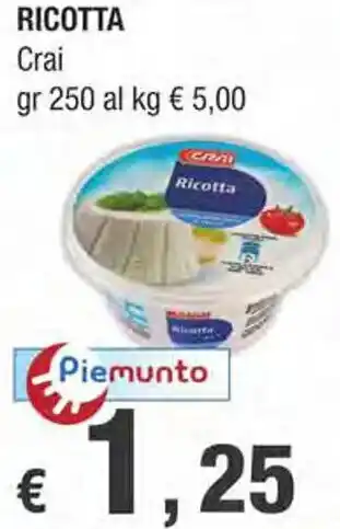 Crai RICOTTA Crai gr 250 offerta