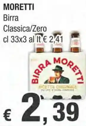 Crai MORETTI Birra Classica/Zero cl 33x3 offerta