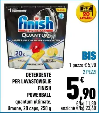 Conad Finish Detergente Per Lavastoviglie Powerball Quantum Ultimate/ Limone 20 Caps 250 G offerta