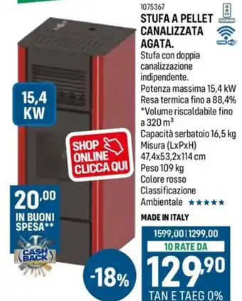 Cfadda STUFA A PELLET CANALIZZATA AGATA. Stufa con doppia canalizzazione indipendente. Potenza massima 15,4 kW offerta