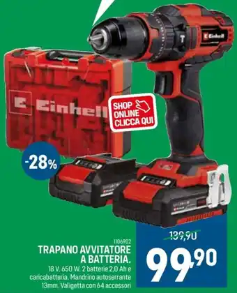 Cfadda TRAPANO AVVITATORE A BATTERIA. 18 V. 650 W. 2 batterie 2,0 Ah e caricabatteria. offerta