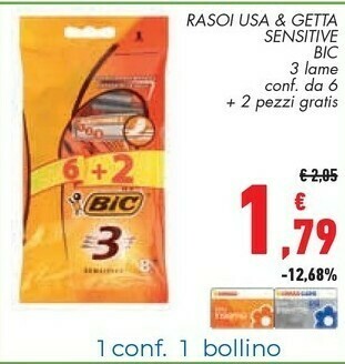 Conad Bic Rasoi Usa & Getta Sensitive offerta
