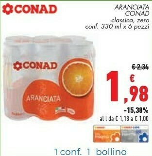Conad Conad - Aranciata Zero Lattina 330 G(ml) offerta