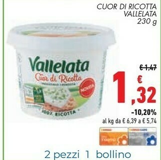 Conad Vallelata Cuor Di Ricotta 230 G(ml) offerta