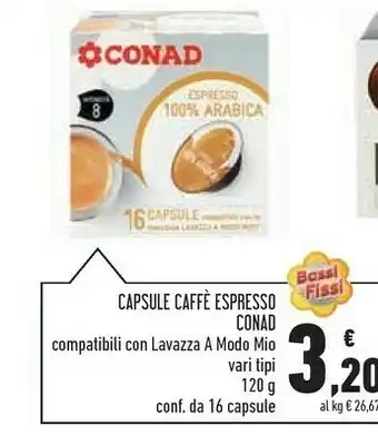 Conad Conad Capsule Caffe Espresso Compatibili Con Lavazza A Modo Mio offerta