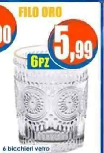 6 bicchieri vetro FILO ORO 6 PZ