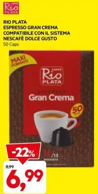 DPiù RIO PLATA ESPRESSO GRAN CREMA COMPATIBILE CON IL SISTEMA NESCAFÈ DOLCE GUSTO 50 Caps offerta