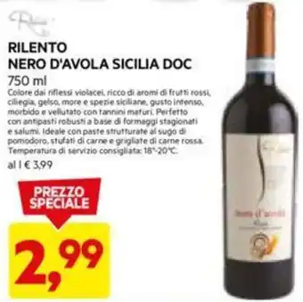 DPiù RILENTO NERO D'AVOLA SICILIA DOC 750 ml offerta