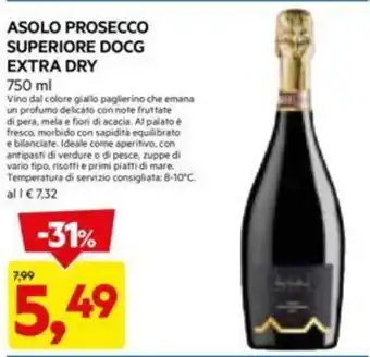 DPiù ASOLO PROSECCO SUPERIORE DOCG EXTRA DRY 750 ml offerta