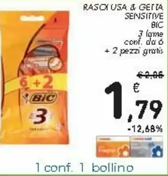 Spazio Conad Bic Sensitive Rasoi Usa & Getta 6+2 pezzi gratis offerta