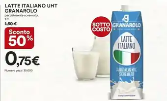 Coop Granarolo Latte Italiano Parzialmente Scremato A Lunga Conservazione 1000 G(ml) offerta