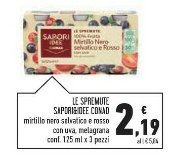 Conad Superstore Conad - Le Spremuta 100% Frutta Mirtillo Nero Selvatico E Rosso Con Uva 375 G(ml) offerta