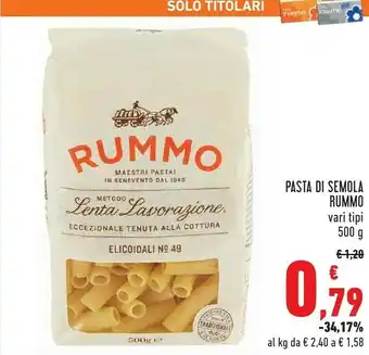 Conad Rummo Metodo Lenta Lavorazione Pennette Rigate N. 70 500 G(ml) offerta