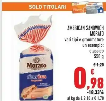 Conad Morato Pane & Idee - American Sandwich Classico 500 g(ml) offerta