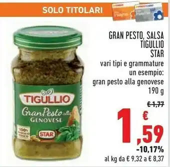 Conad Tigullio Gran Pesto Pomodori Secchi E Pistacchi 190 G(ml) offerta