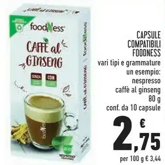 Conad Superstore Foodness Ginseng Coffee 10 Capsule offerta