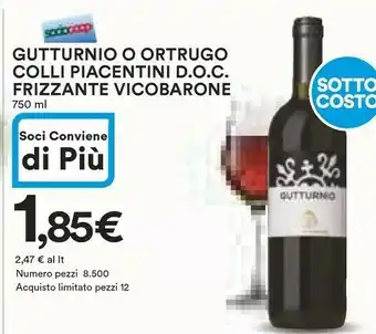 Ipercoop Colli piacentini Vino rosso offerta