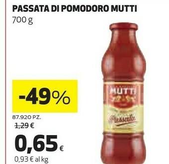 Coop Mutti Passata Di Pomodoro 700 G(ml) offerta