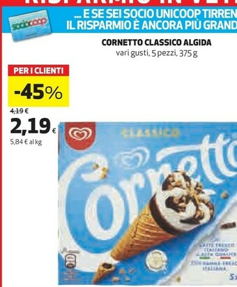 Coop Algida Cornetto Classico Con Latte Fresco Italiano Di Alta Qualità 75 G 375 G(ml) offerta