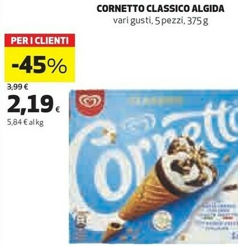 Coop Algida Cornetto Classico Con Latte Fresco Italiano Di Alta Qualità 75 G 375 G(ml) offerta