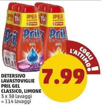 PENNY Pril Gel Classico, Limone Detersivo Lavastoviglie 3x38 lavaggi offerta