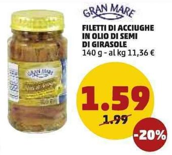 PENNY Filetti di Acciughe in Olio di Semi di Girasole 140g offerta