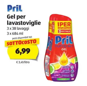 ALDI Pril Gel per lavastoviglie 3x38 lavaggi 3x684ml offerta