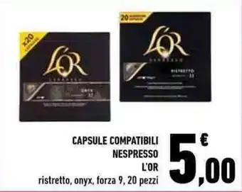 Conad CAPSULE COMPATIBILI NESPRESSO L'OR ristretto, onyx, forza 9, 20 pezzi offerta