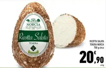 Conad RICOTTA SALATA TENERA NORCIA 700 g circa offerta