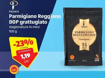 ALDI Primis Parmigiano Reggiano DOP grattugiato 14 mesi 100g offerta