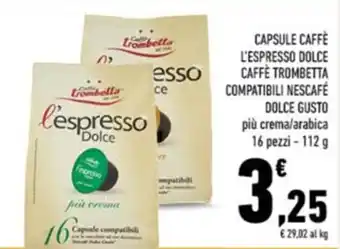 Conad CAPSULE CAFFÈ L'ESPRESSO DOLCE CAFFÈ TROMBETTA COMPATIBILI NESCAFÉ DOLCE GUSTO più crema/arabica 16 pezzi- 112 g offerta