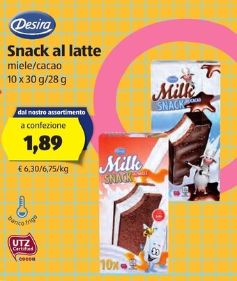 ALDI Desira Snack al latte 10x30g/28g offerta
