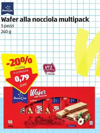 ALDI BuonOra Wafer alla nocciola multipack 5 pezzi 240g offerta