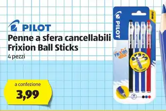 ALDI Pilot Penne a sfera concellabili Frixion Ball Sticks 4 pezzi offerta