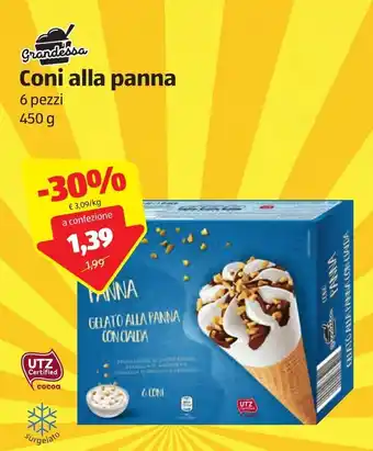 ALDI Grandessa Coni alla panna 6 pezzi 450g offerta