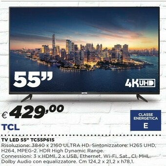 Coop TCL 55P615 TV 139,7 Cm (55") 4K Ultra HD Smart TV Wi-Fi Nero offerta