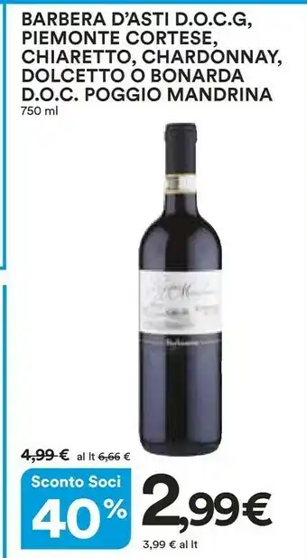 Coop Poggio Mandrina Barbera Asti Docg offerta