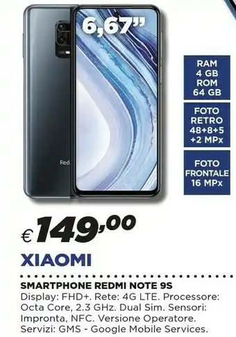 Ipercoop Xiaomi Redmi Note 9S 16,9 Cm (6.67") 4 GB 64 GB Doppia SIM 4G USB Tipo-C Grigio 5020 MAh offerta