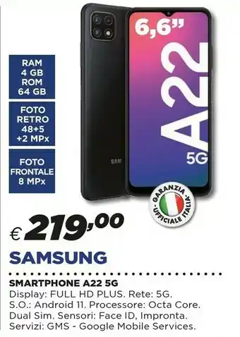 Ipercoop Samsung Galaxy A22 5G 6.6" 64 GB Espandibile Gray offerta