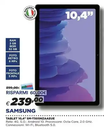 Ipercoop Samsung Galaxy Tab SM-T505NZAAEUC Tablet 4G LTE 32 GB 26,4 Cm (10.4") 3 GB Wi-Fi 5 (802.11ac) Nero offerta