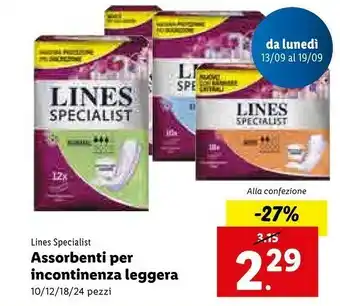 Lidl Lines Assorbenti Per Incontinenza Leggera offerta
