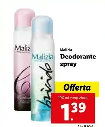 Lidl Malizia Deodorante Spray offerta