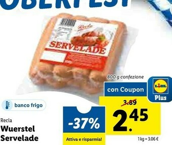 Lidl Recla - Servelade Wurstel Tipico dell'Alto Adige 800 g(ml) offerta