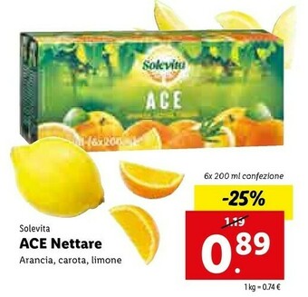Lidl Solevita Ace Arancia, Carota, Limone 1200 G(ml) offerta