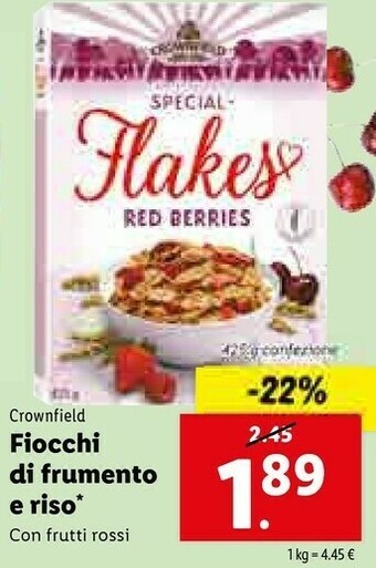 Lidl Crownfield Fiocchi Di Frumento E Riso offerta