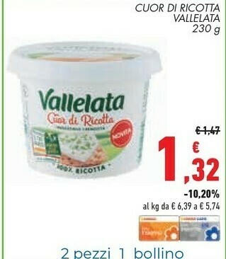 Conad Superstore Vallelata Cuor Di Ricotta 230 G(ml) offerta