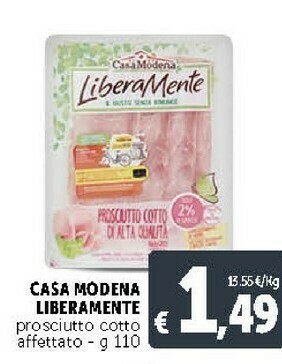 Deco Supermercati Casa Modena Liberamente Prosciutto Cotto Sgrassato 110 G(ml) offerta
