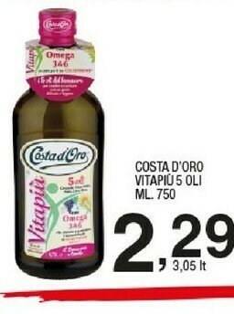 Sigma Costa D'Oro - 5 Oli Girasole, Vinacciolo, Mais, Lino, Riso Vitapiù 750 G(ml) offerta